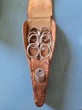 ANTIQUE LEATHER CASED SET OF 4 VINTAGE SEWING SCISSORS 3 GERMANY STEEL & 1 OTHER