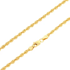 14K Yellow Gold 3mm Rope Chain Laser Diamond Cut Necklace Mens Womens 16"- 30"