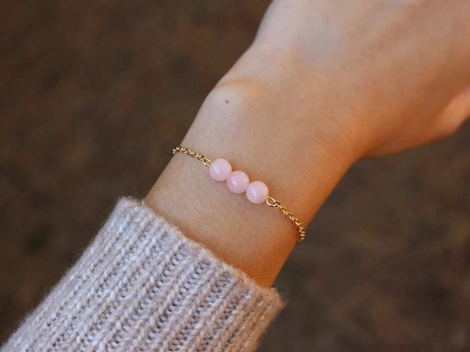 Pulseras de tres cuartos de galón de piedras preciosas de 6-8 mm con cuentas chapadas en oro para mujer de 6-8"" Foto 4 de 4