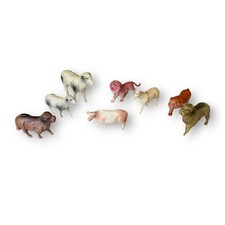 Vintage Celluloid Toy Animal Lot Dog Lion Horse Ram Sheep Tiger Cow