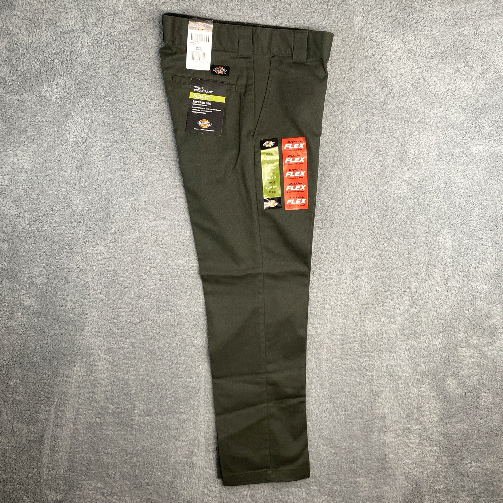 Dickies Mens 30x30 Slim Fit Tapered Work Pants in Green Flex Twill
