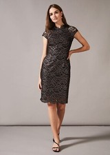BNWT Phase Eight Jamie Metallic Lace Dress Black Rose Gold 14 RRP £130