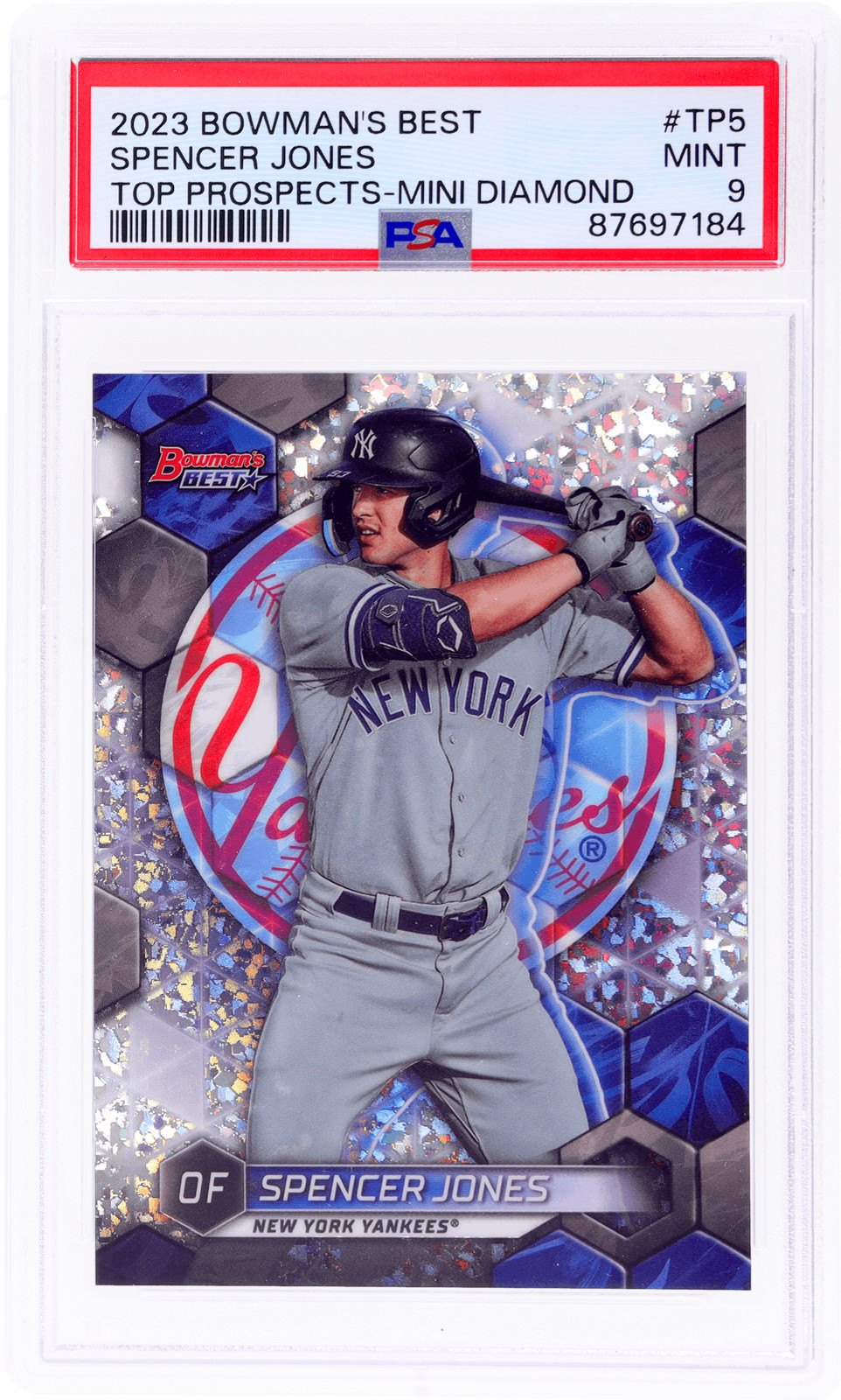 2023 Bowman's Best Spencer Jones Top Prospect Mini Diamond Refractor /299 PSA 9