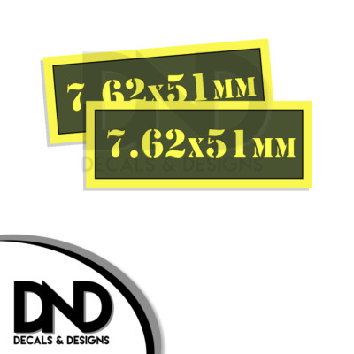 7.62X51mm Ammo Can Decal Gun Ammunition Box Firearm Gloss Sticker AG - 2 Pack
