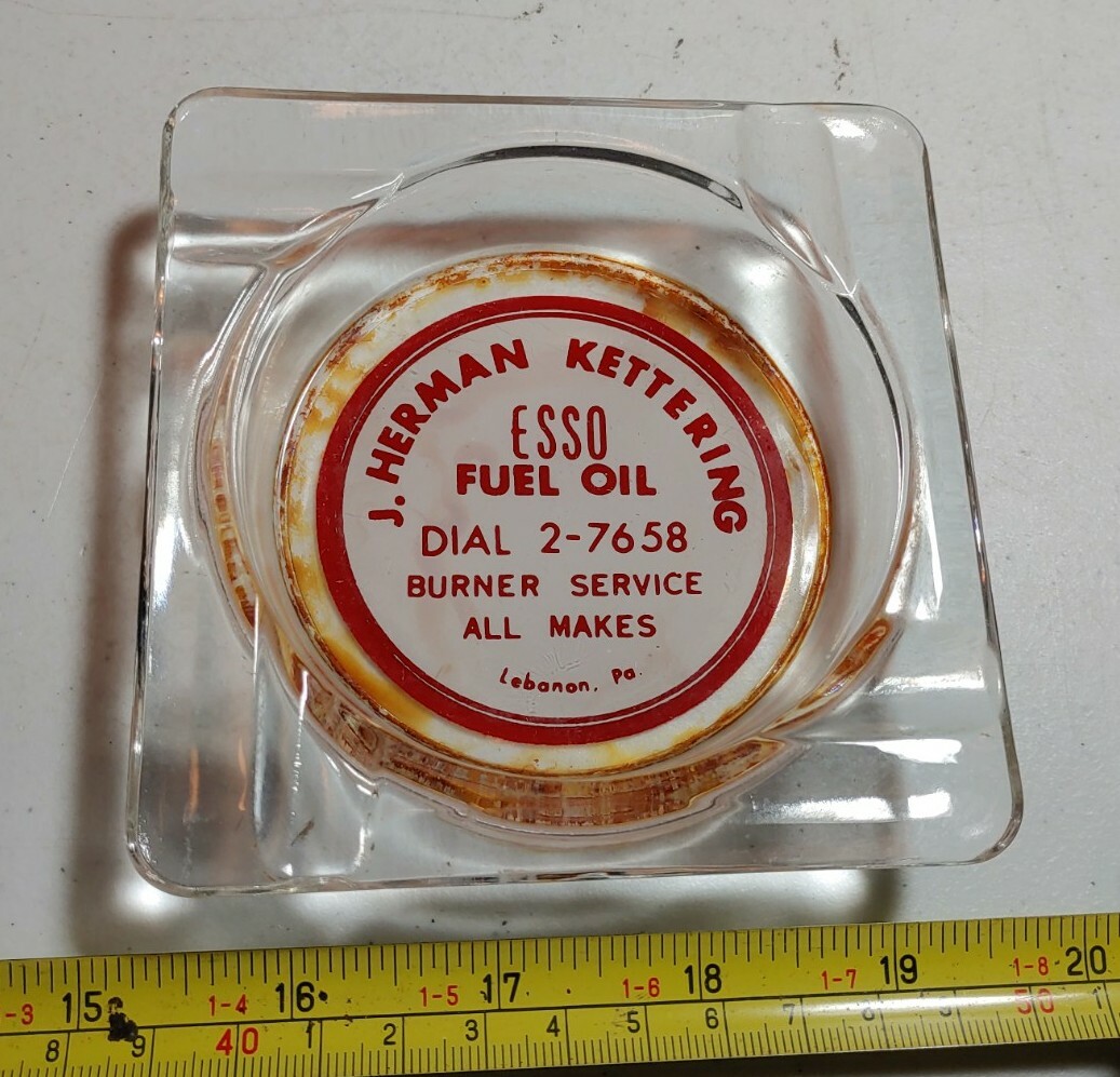 Vintage J. Herman Kettering Esso Fuel Oil Lebanon PA Advertising Glass Ashtray eBay