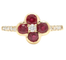 1.10Ct Stunning Natural Ruby  Diamond 14K Solid Yellow Gold Ring
