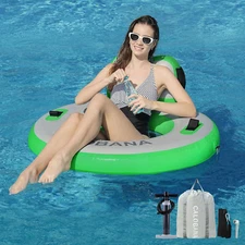 Round Floating Ring Inflatable Water Hammock Heavy Duty River Floats Lake Raft f