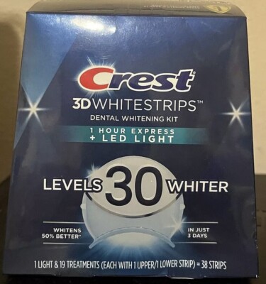 Crest 3d Whitestrips 1 Hour Express + LED Light Levels 30 Whiter 38 Strips