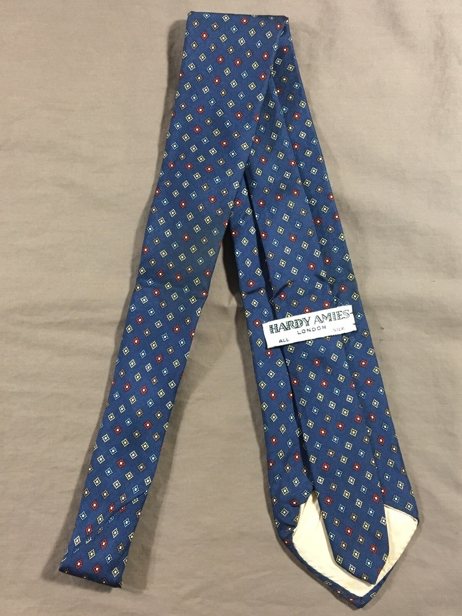 Hardy Amies イギリス製シルクネクタイ 60sヴィンテージ ブルー Vintage Hardy Amies London 100% Silk Blue w/ Diamonds Tie 55