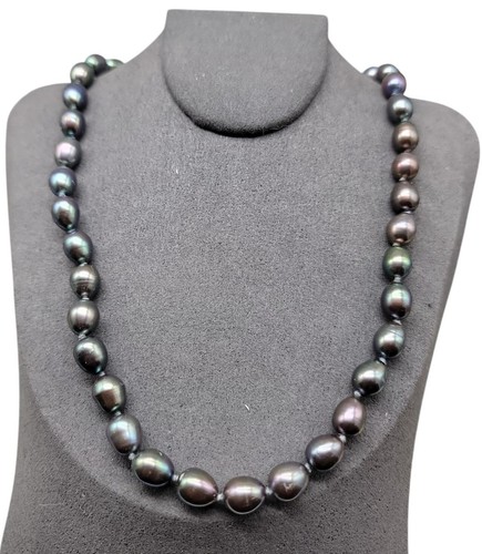 14k H Peacock Tahitian Pearl Choker Necklace Hand Knotted White Gold Clasp 16" - 第 2/11 張圖片