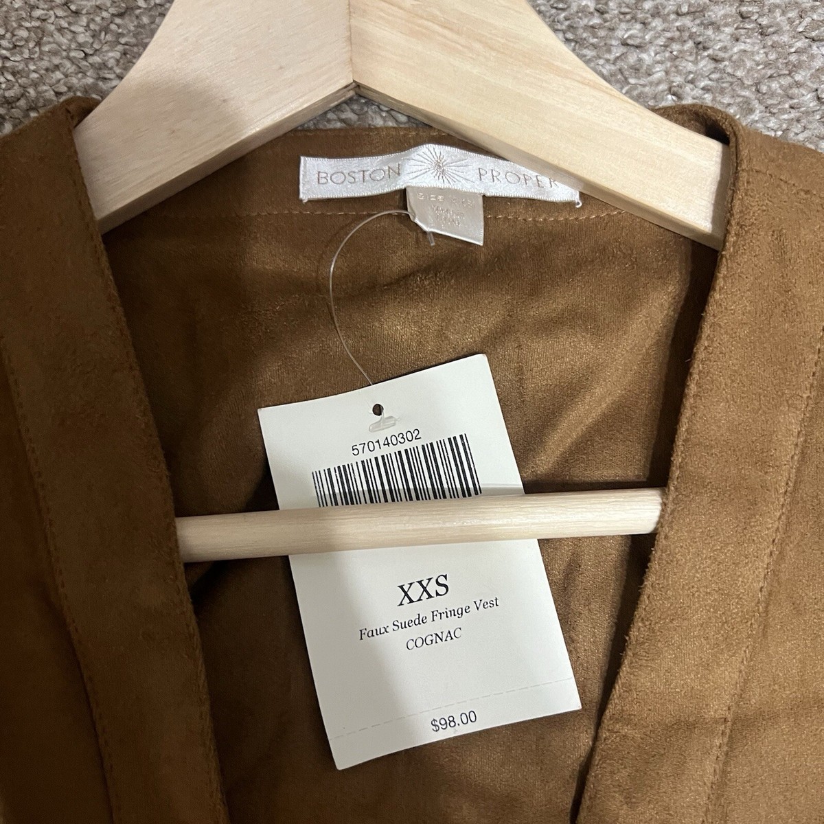 NWT Boston Proper Cognac Faux Suede Fringe Vest XXS