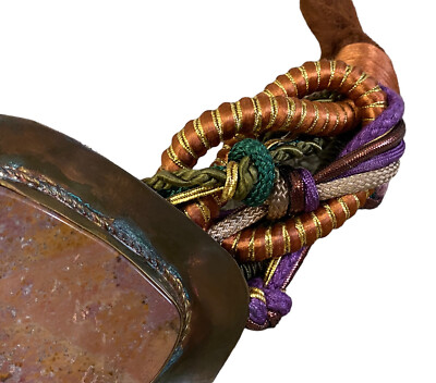 Vintage Suede Stone Belt 80s Gem Rock Braided Rope Knotted  display picture 3