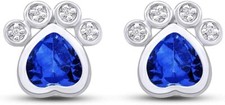 2Ct Heart Cut Simulated Sapphire Paw Earrings 14K White Gold Plated
