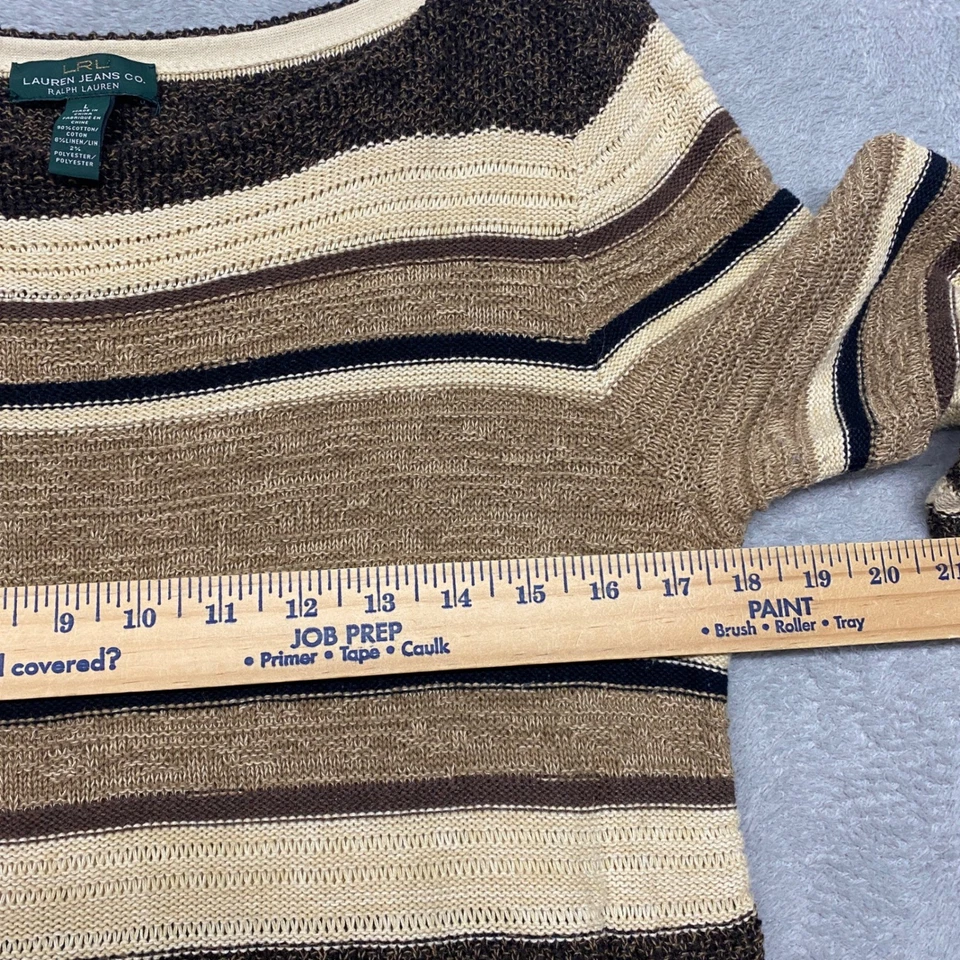 Suéter Top Lauren Jeans Co Ralph Lauren Para Mujer Grande Marrón Rayas Lino Foto 4 de 4