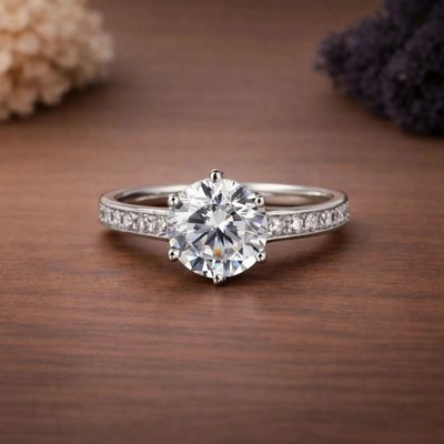 2 CT Weißer Brilliant Cut Diamantring 925 Silber VVS1 Solitaire