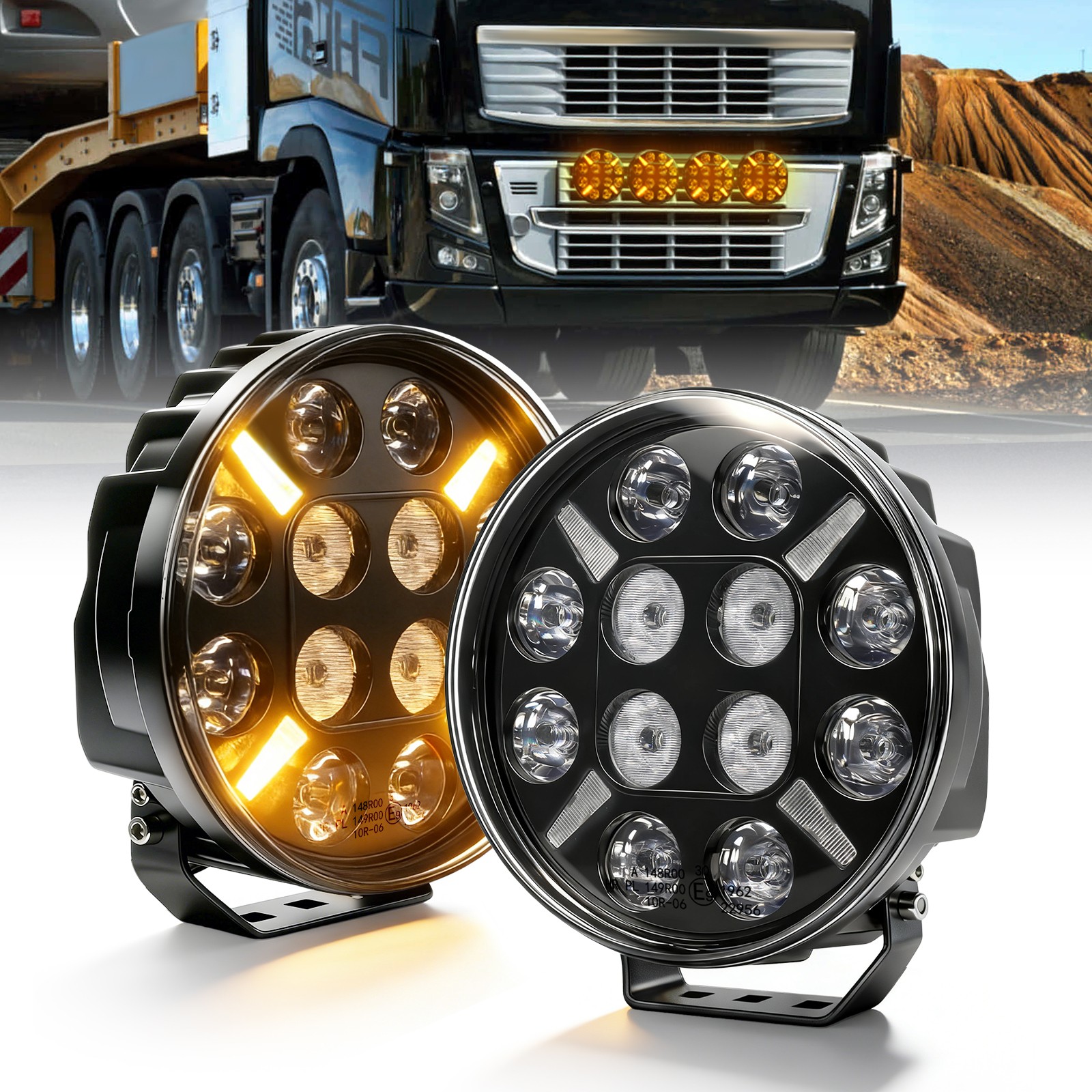Phare toit LED combiné 24V double couleur blanc orange haute visibilité routière