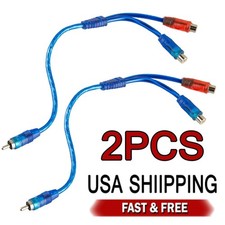 New RCA Y Splitter Audio Jack Cable Adapter 1 Male to 2 Female Connector Blue US