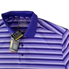 Under Armour HeatGear Polo Shirt Mens XL Purple Striped Golf Short Sleeve NWT