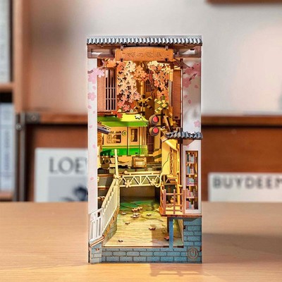 Robotime Rolife DIY Bücherecke Puppenhaus Buchstützen Modellbausatz mit LED Licht Dekor