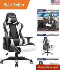 Luxury Ergonomic White Gaming Chair - Adjustable Height with Lumbar Support