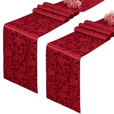2 Pack Red Satin Table Runner 12 x 108 Inch Long, Bright Smooth Damask Table ...