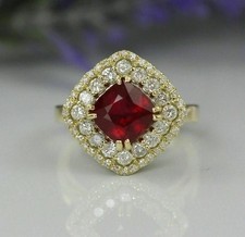 2 Ct Cushion Cut Simulated Red Ruby Diamond Wedding Ring 14k Yellow Gold Plated