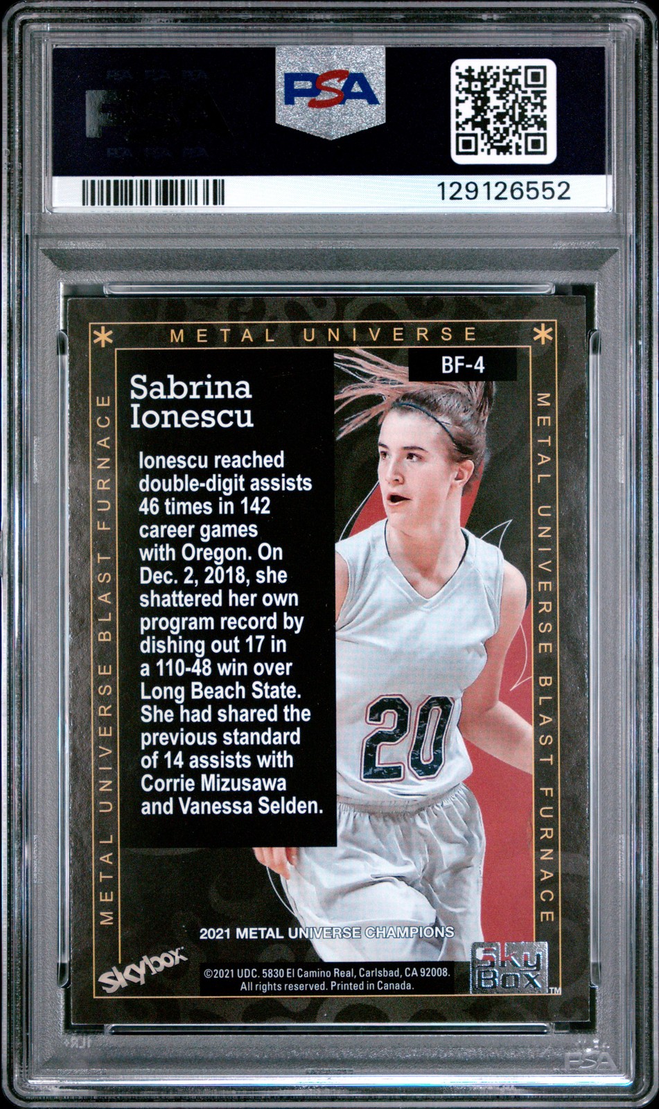 2021 SKYBOX METAL UNIVERSE CHAMPIONS BLAST FURNACE #BF4 SABRINA IONESCU PSA 9 view 2