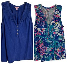 Lilly Pulitzer Lot Of 2 Essie Tops Womens Size XL Blue V-Neck Sleeveless