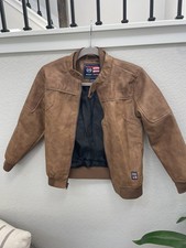 Phat Farm Boys Bomber Type Jacket size 10 12 Brown Faux Leather
