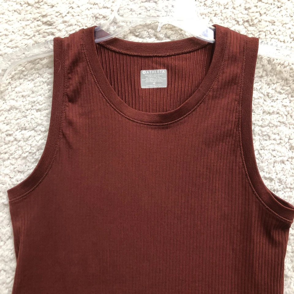 Camiseta sin mangas Athleta para mujer mediana marrón óxido acanalada sin mangas acanalada tejida atletismo Foto 2 de 4