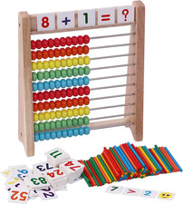 Wooden Abacus for Kids - 100 Counting Sticks and Number Toys Cards 1-100, Educat