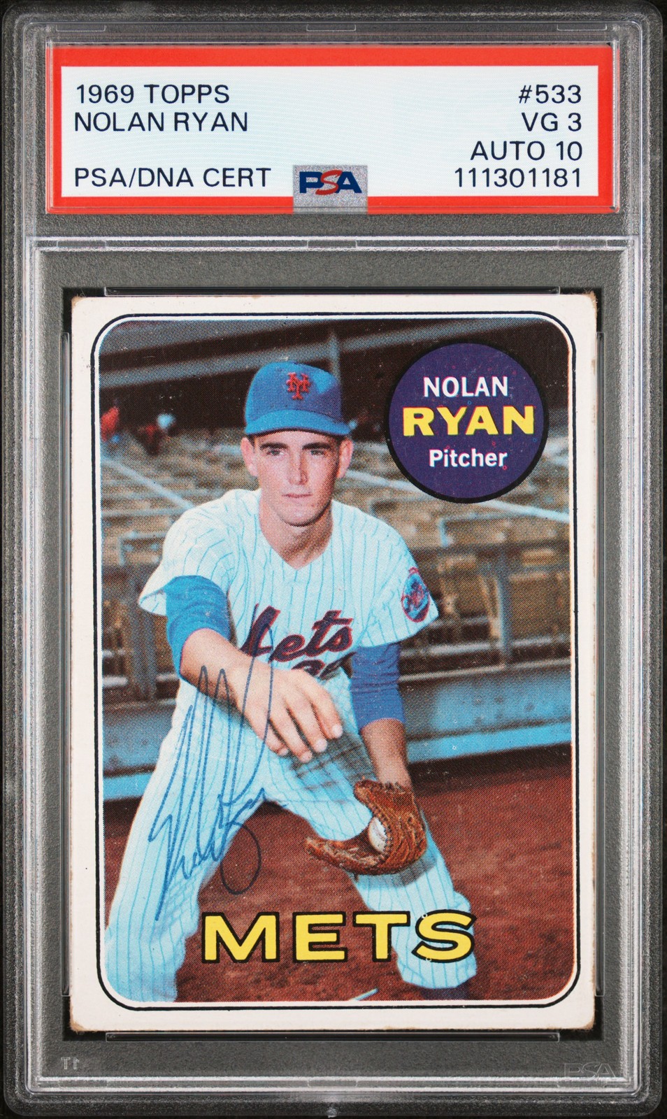 1969 TOPPS #533 NOLAN RYAN PSA 3 AUTO 10
