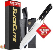 Cuchillo Santoku SliceElite 7 pulgadas alto carbono acero alemán mango madera de pakka