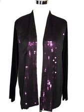 Chicos Travelers Magenta Sequin Black Open Front Jacket Blazer 2 M 12/14