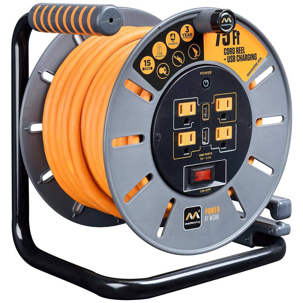 Open Reel 75 Ft. 12 AWG/3 15Amp Extension Cord Reel with 4 Grounded Outlets
