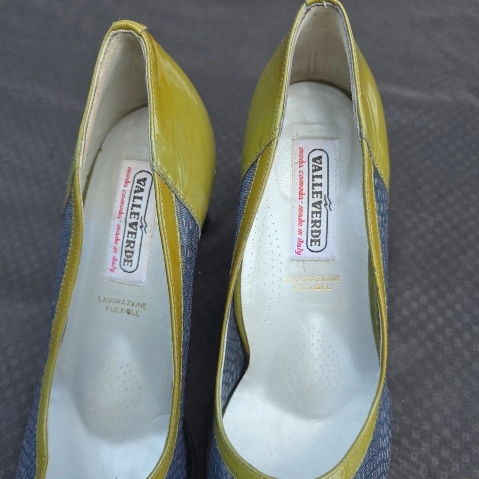 Bonitos Tacones Altos Vintage Valleverde Talla 38.5 Bloque Oliva Y Negro Hecho en Italia Foto 3 de 4