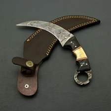 Juego de cuchillos hechos a mano de 5 piezas Damasco Karambit acero Damasco con funda de cuero