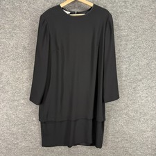 Talbots Dress Women 14 Black Shift Short Zipper Lined Long Sleeve Crew Neck