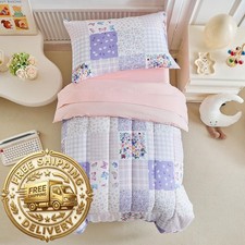 Joyreap 4 Piece Toddler Bedding Set- Pink N Purple Floral Butterflies Patchwork
