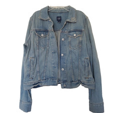 Gap Icon Soft Denim Jean Jacket Distressed Long Sleeves Indigo Women's Large L