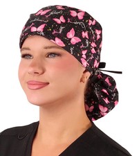 Big Hair Ponytail Scrub Cap - Wings of Hope with Black Ties