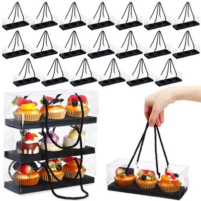 20 PCS Black 9x3x3 Inch Clear Cupcake Boxes Handle Insert Pastry Packaging