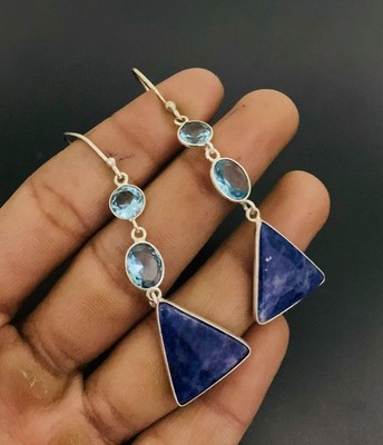 Sodalith Edelstein 925 Sterling Silber Handarbeit Ohrring Schmuck Geschenk für Frau
