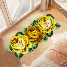 Abreeze Yellow Rose Runner Rug Flower Shaped Floor Mat Washable Non-Slip Bath