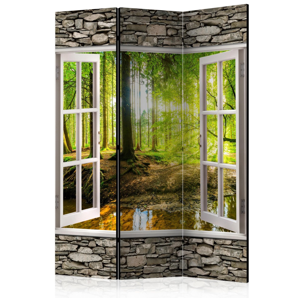 Paravent 3 volets Morning Forest paravent original 135x172 cm brise vue interieur