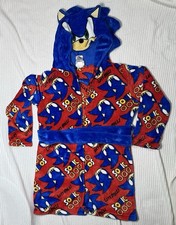 Sonic The Hedgehog Boys Lets Roll Fleece Character Print Hooded Bathrobe Sz 8
