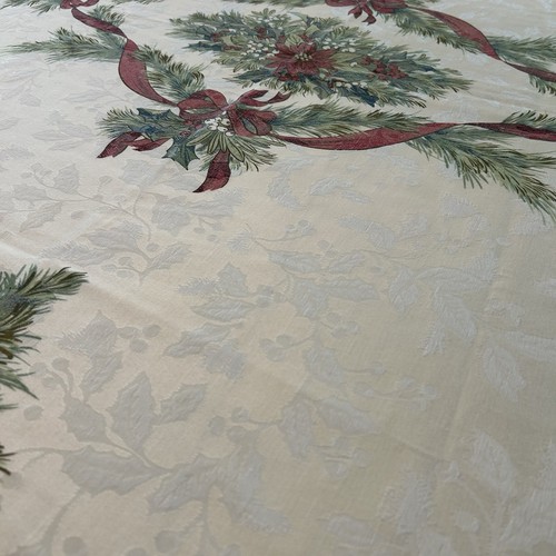 Benson Mills Winter Christmas Ribbons Printed Fabric Table Cloth 58x80” Holiday - Picture 4 of 7