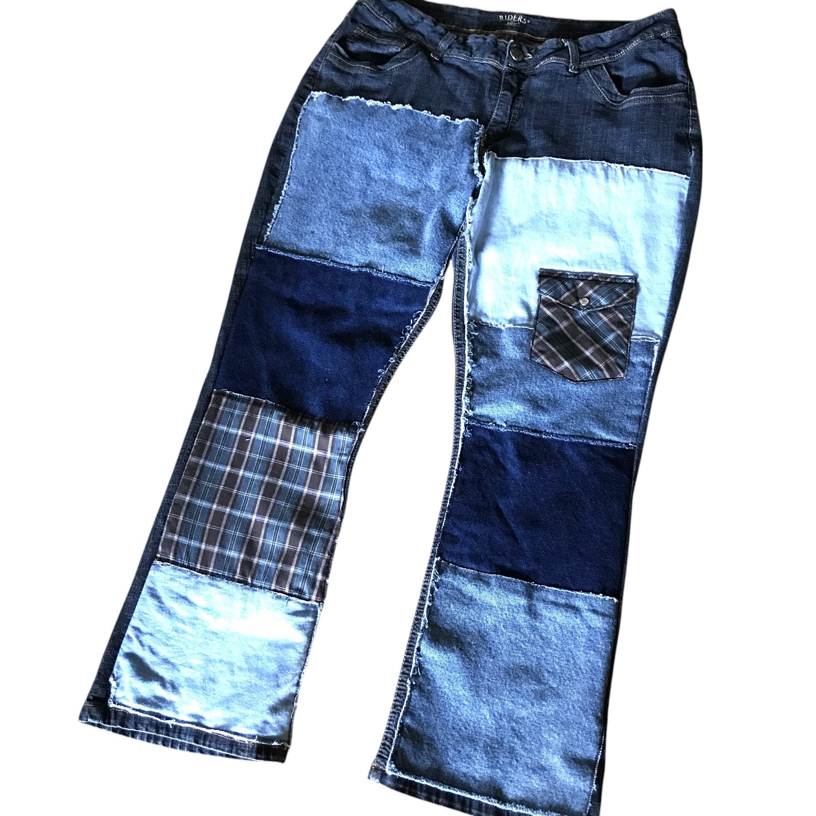 Upcycled Patchwork Jeans: Handmade Raw Edge Hippi… - image 1