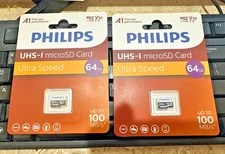 NEW 2 Philips UHS-I microSD Cards - Ultra Speed 64GB - In packs