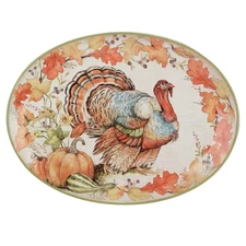 16 In. Multi-Colored Earthenware Autumn Breeze Oval Turkey Platter